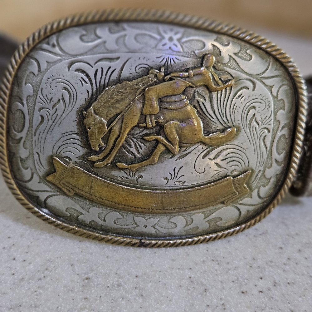 Vintage German Silver Western Belt Buckle and Tony Llama Belt